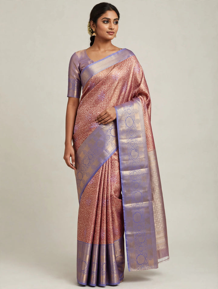 Tathastu Rose Pink &amp; Lavender Floral Zari Saree