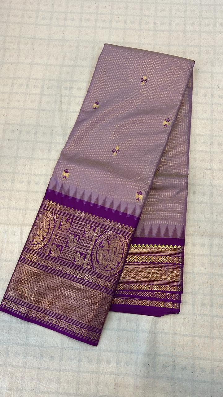 Lavender Purple &amp; Antique Gold Silk Saree