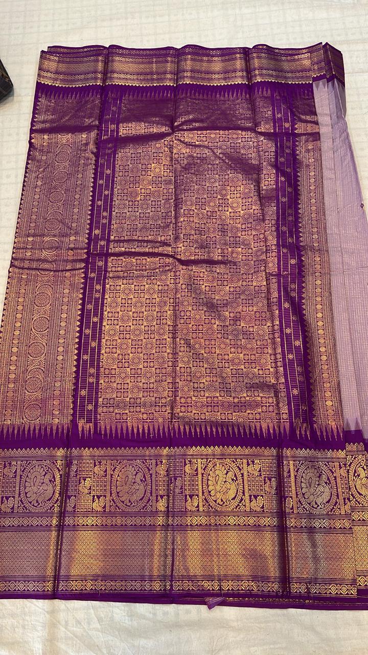 Lavender Purple &amp; Antique Gold Silk Saree