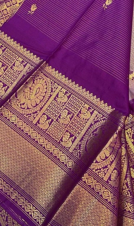 Lavender Purple &amp; Antique Gold Silk Saree