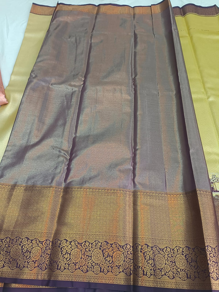 Tathastu Cream &amp; Brown Traditional Zari Saree