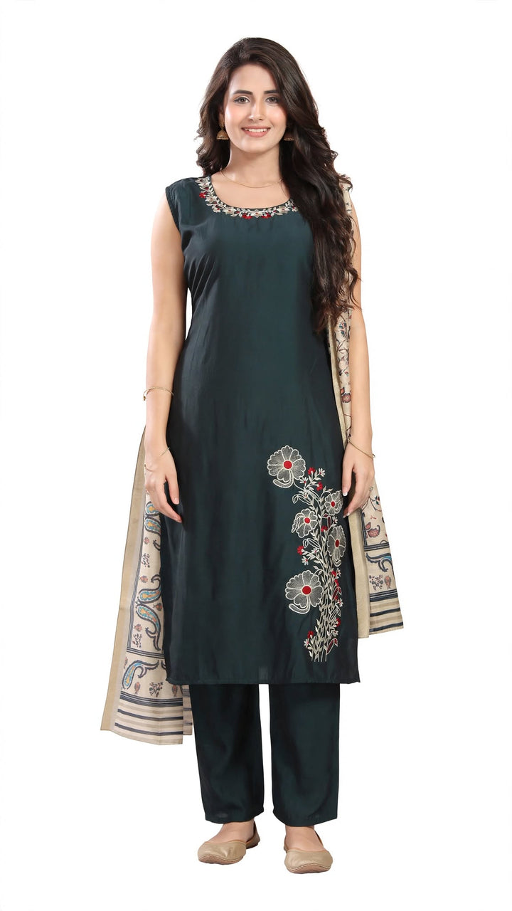Plum Floral Embroidered Kurta Set