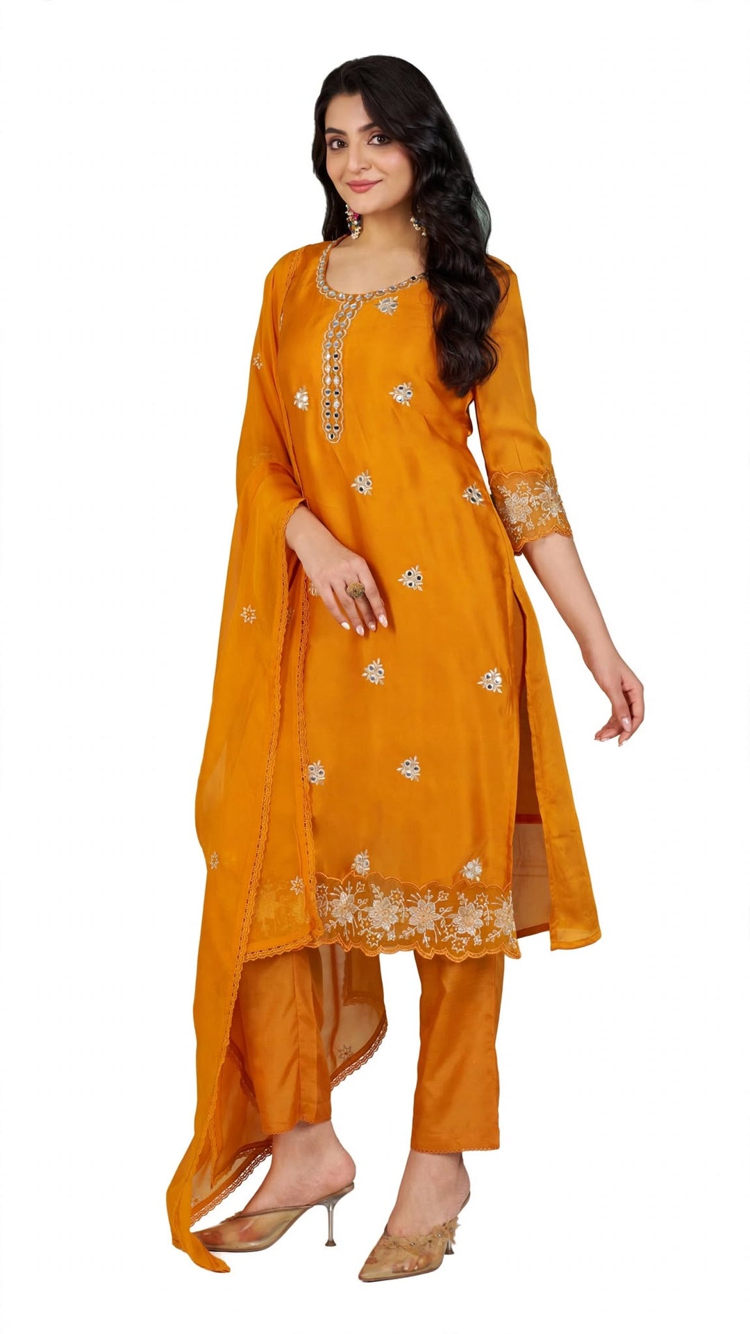 Mustard Yellow Embroidered Kurta Set