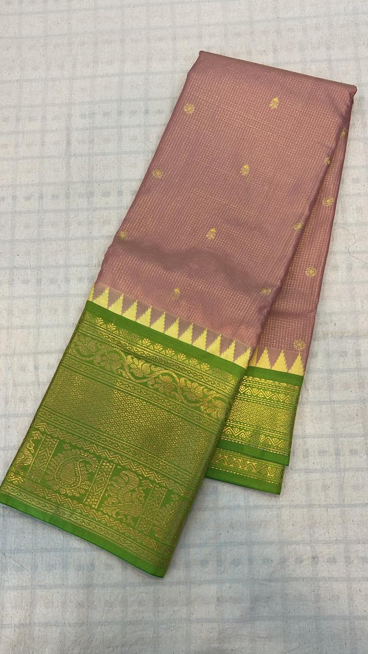 Blush Pink &amp; Parrot Green Silk Saree