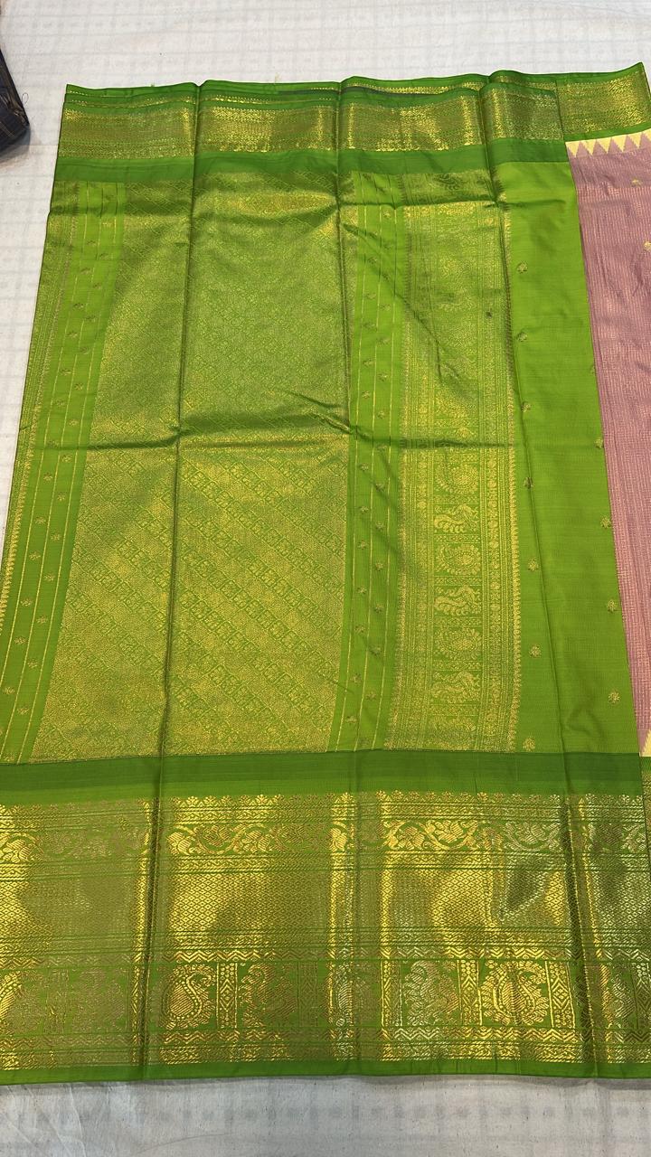 Blush Pink &amp; Parrot Green Silk Saree