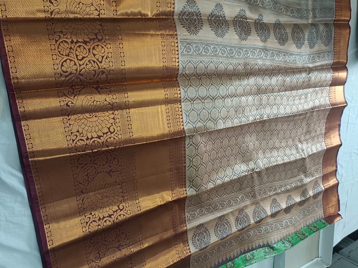 Tathastu Mint Green &amp; Copper Zari Printed Saree