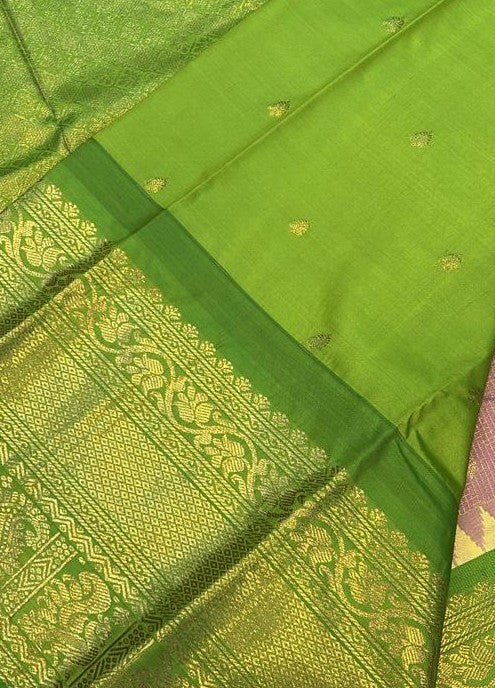 Blush Pink &amp; Parrot Green Silk Saree