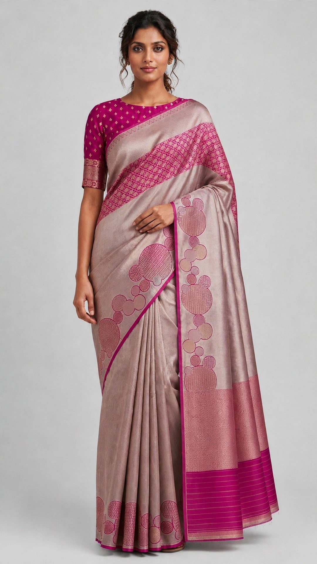 Tathastu Blush Pink &amp; Magenta Floral Motif Saree