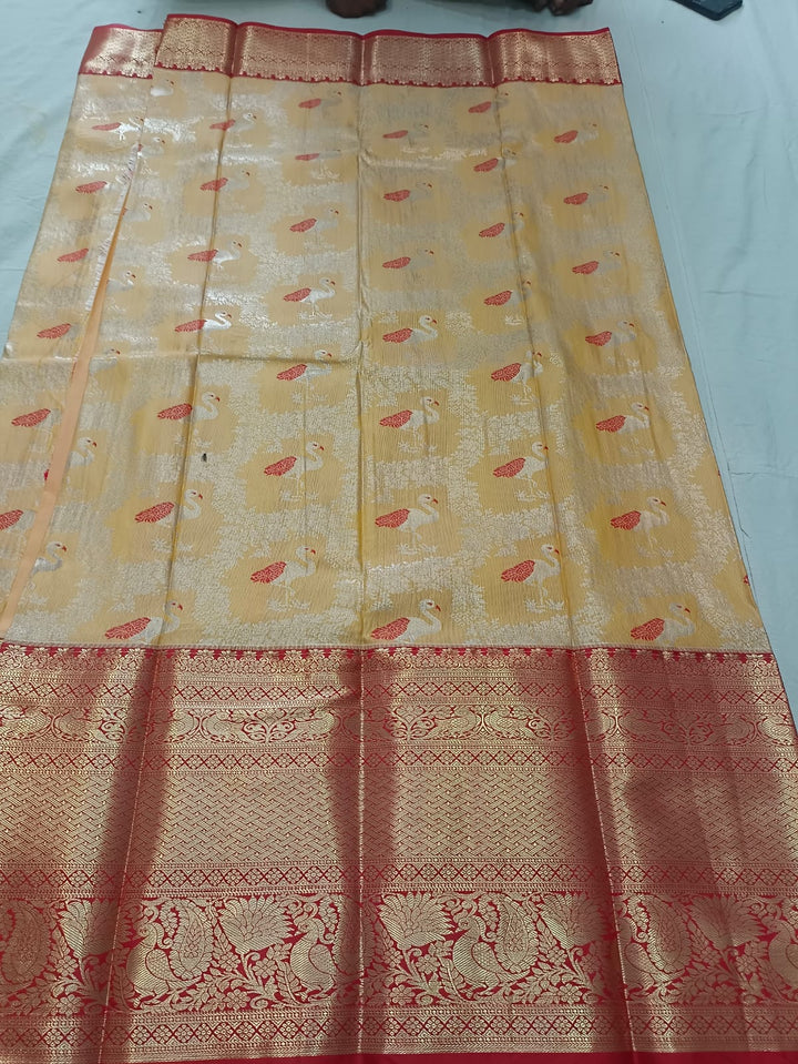 Tathastu Cream &amp; Red Zari Woven Saree