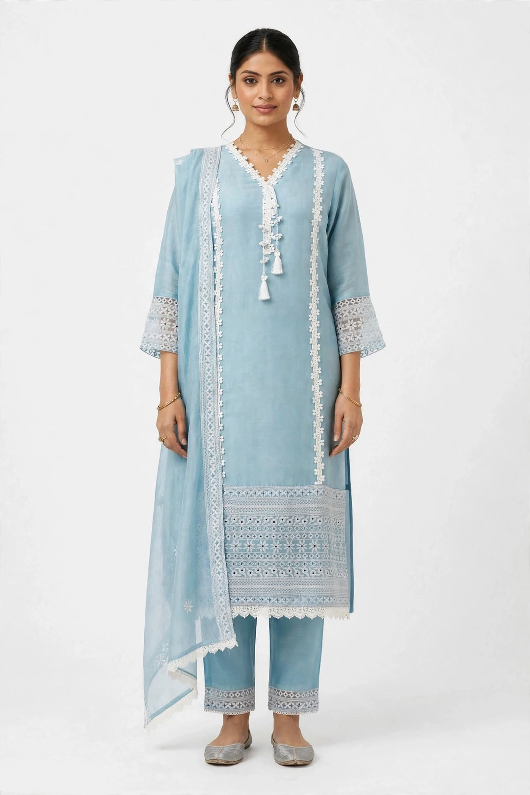 Sky Blue Embroidered Kurta Set