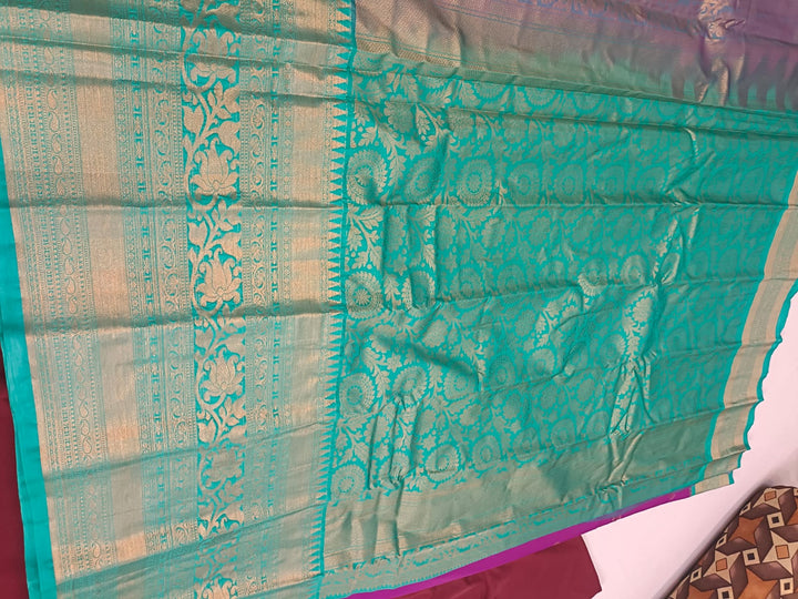 Tathastu Magenta Purple &amp; Teal Zari Saree
