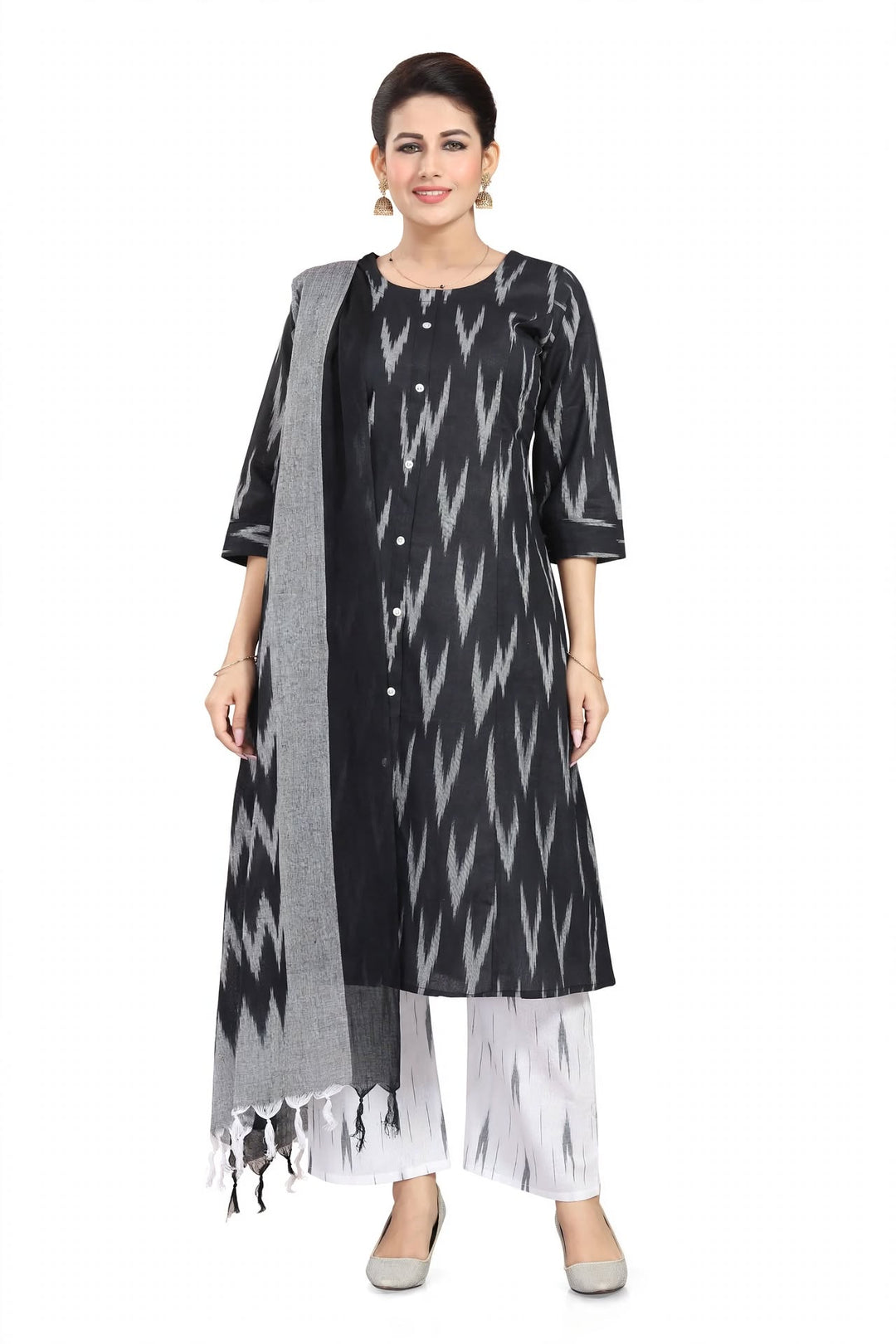 Maroon Ikat Print Kurta Set