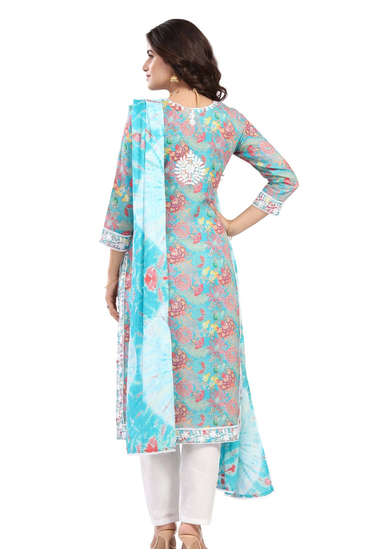 Aqua Blue Floral Printed Kurta Set