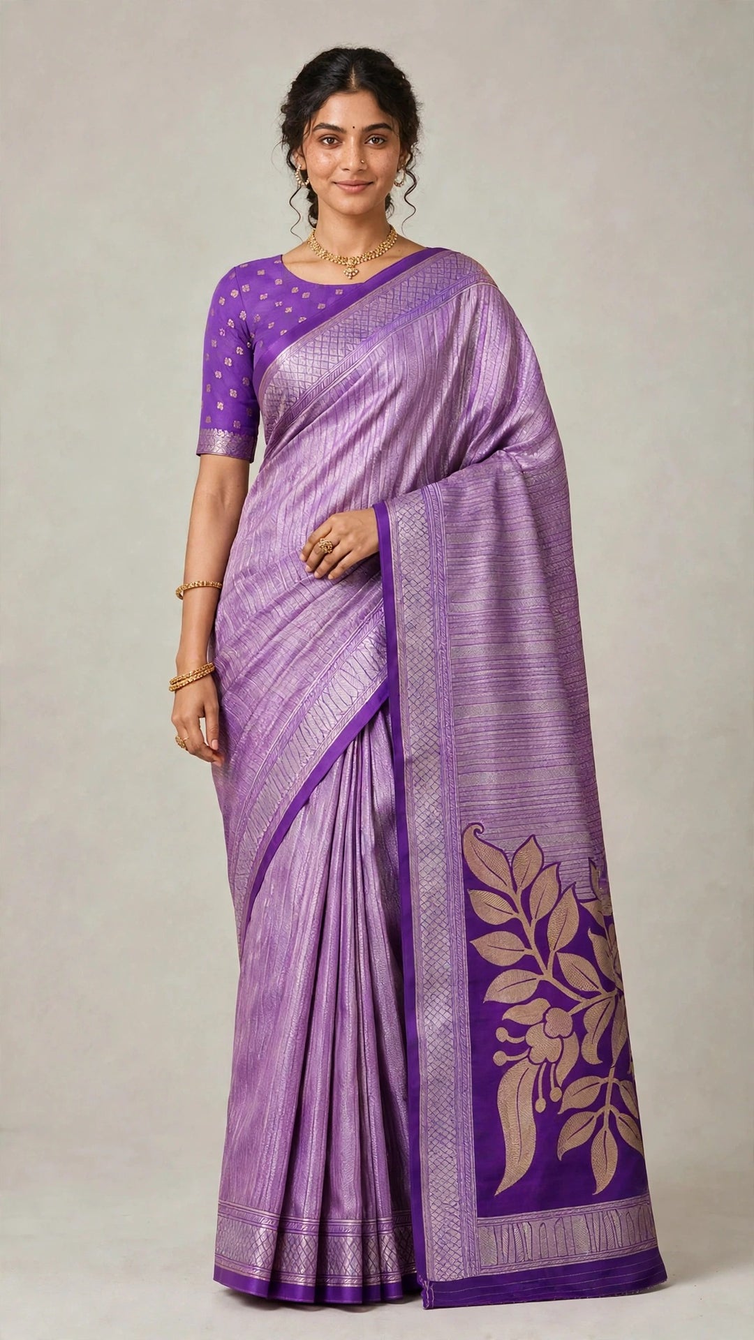 Tathastu Lavender Purple Floral Zari Saree