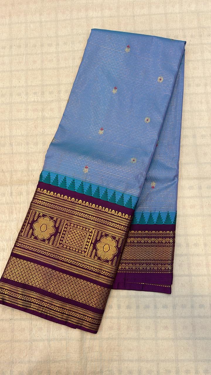 Powder Blue &amp; Purple Zari Saree