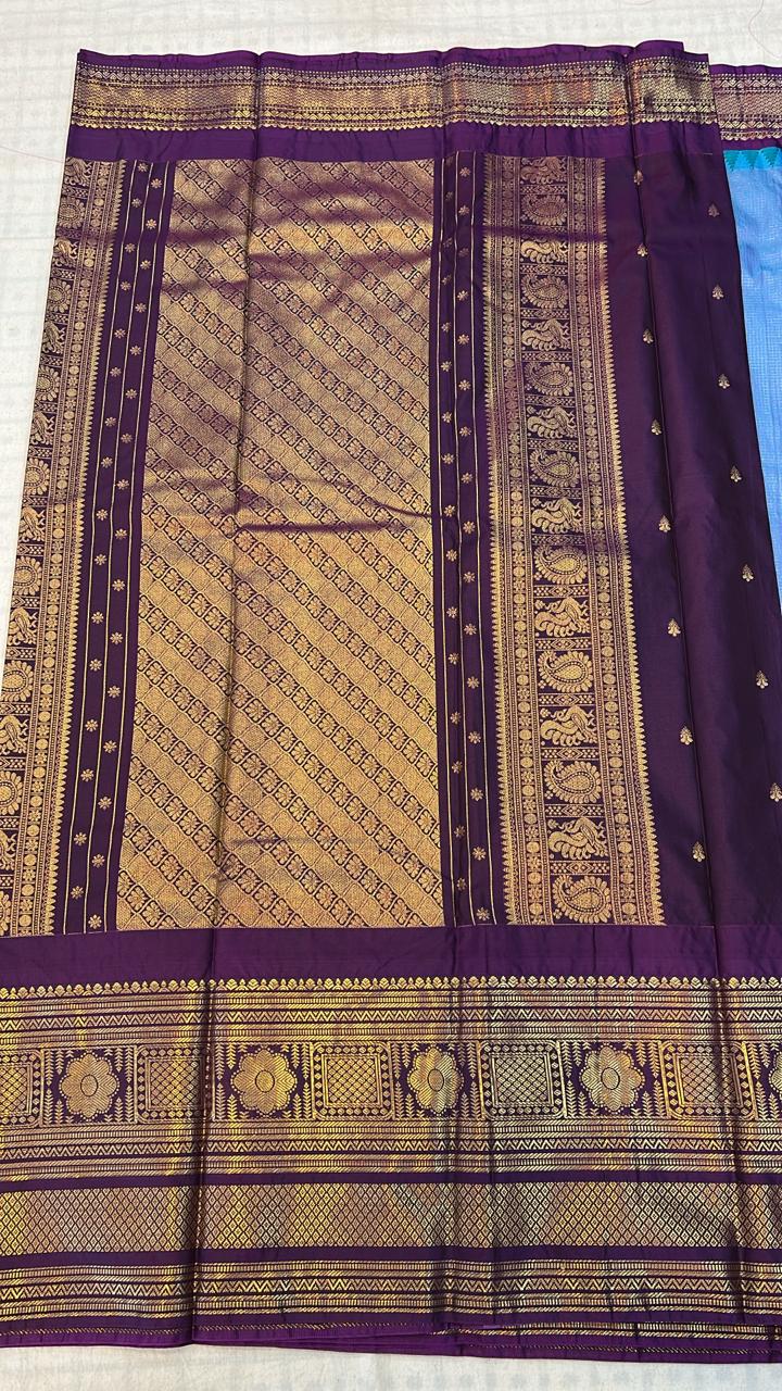 Powder Blue &amp; Purple Zari Saree
