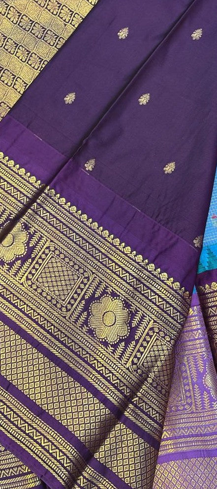 Powder Blue &amp; Purple Zari Saree