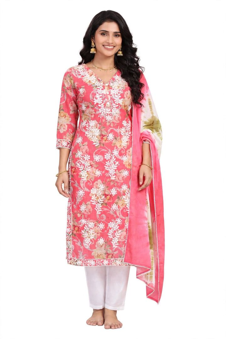 Aqua Blue Floral Printed Kurta Set