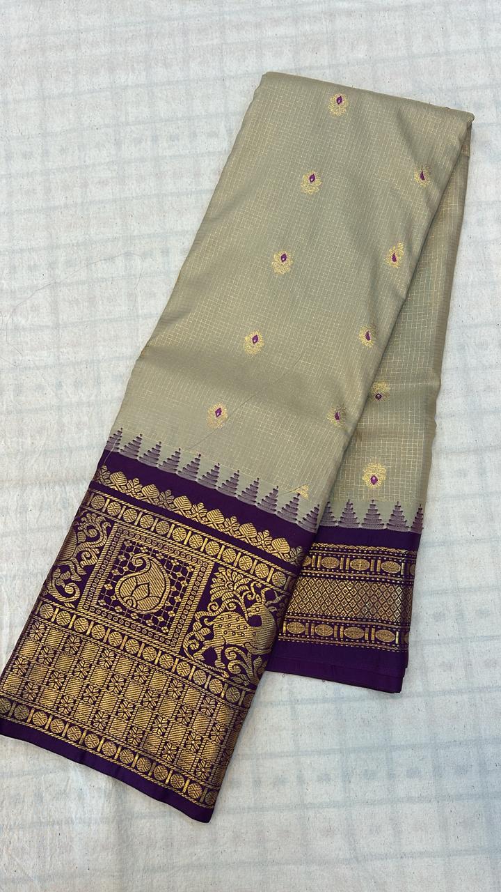 Ivory &amp; Purple Zari Saree