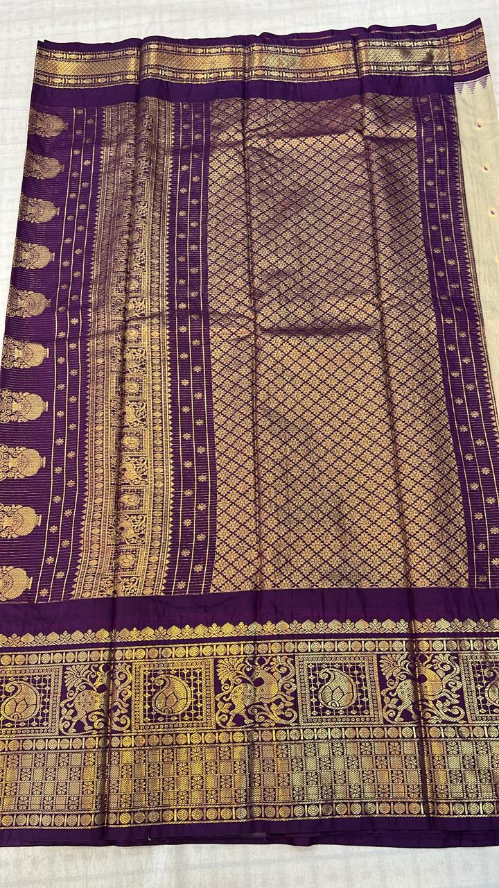 Ivory &amp; Purple Zari Saree