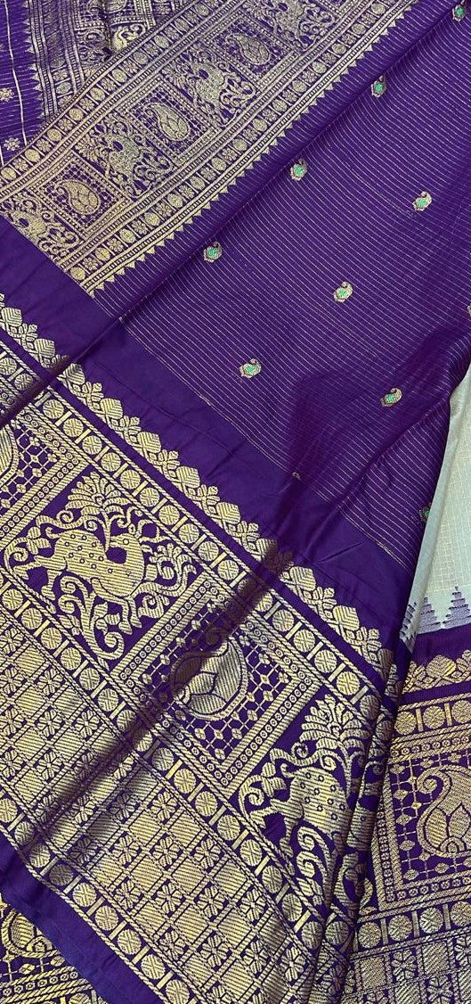 Ivory &amp; Purple Zari Saree