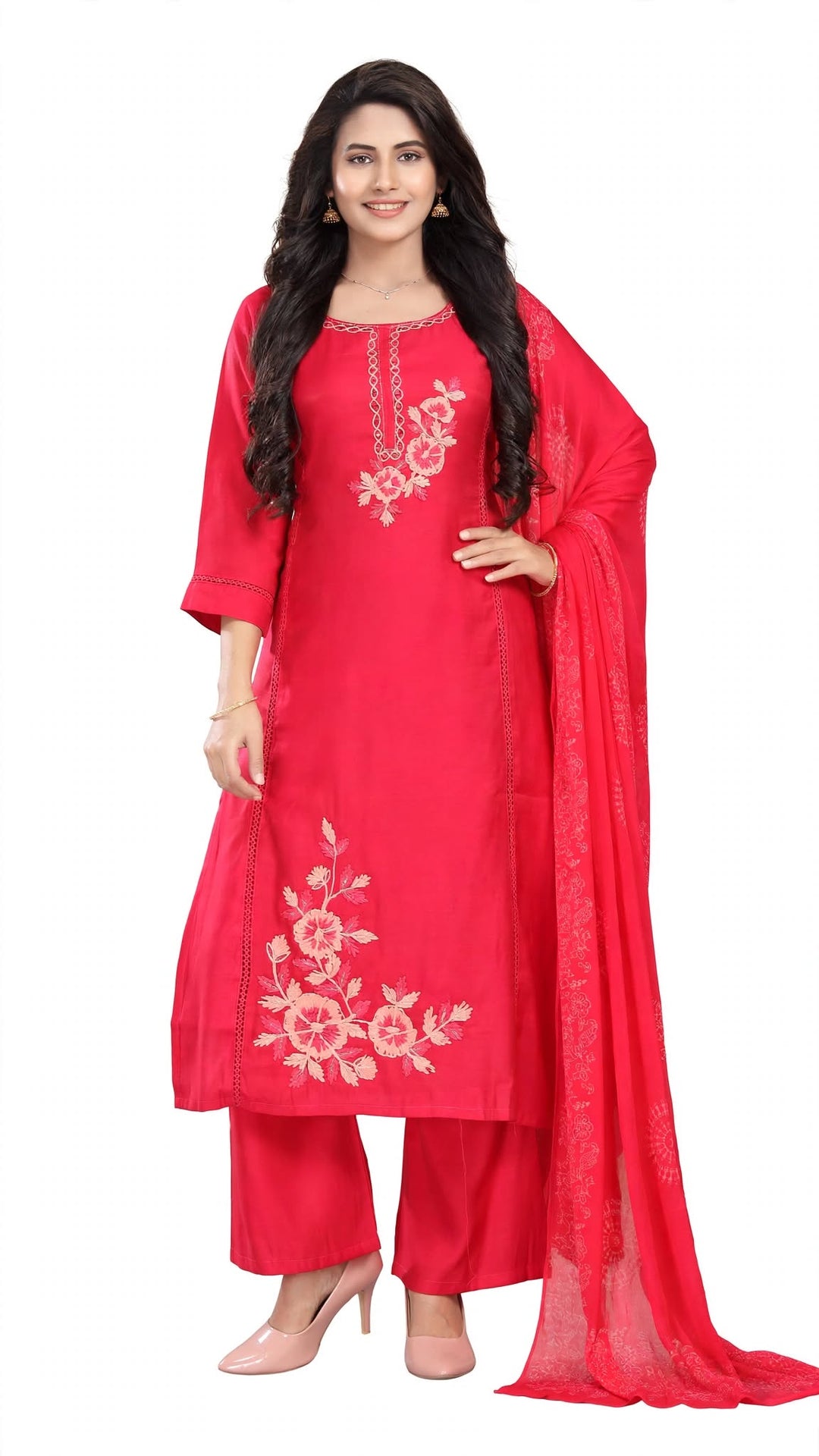 Teal Blue Floral Embroidered Kurta Set