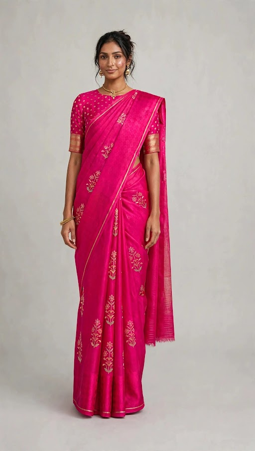 Tathastu Rani Pink Floral Embroidered Saree