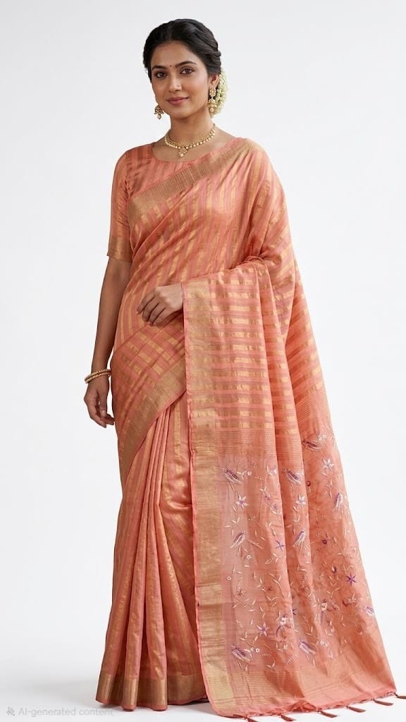 Peach Gold Elegance Saree