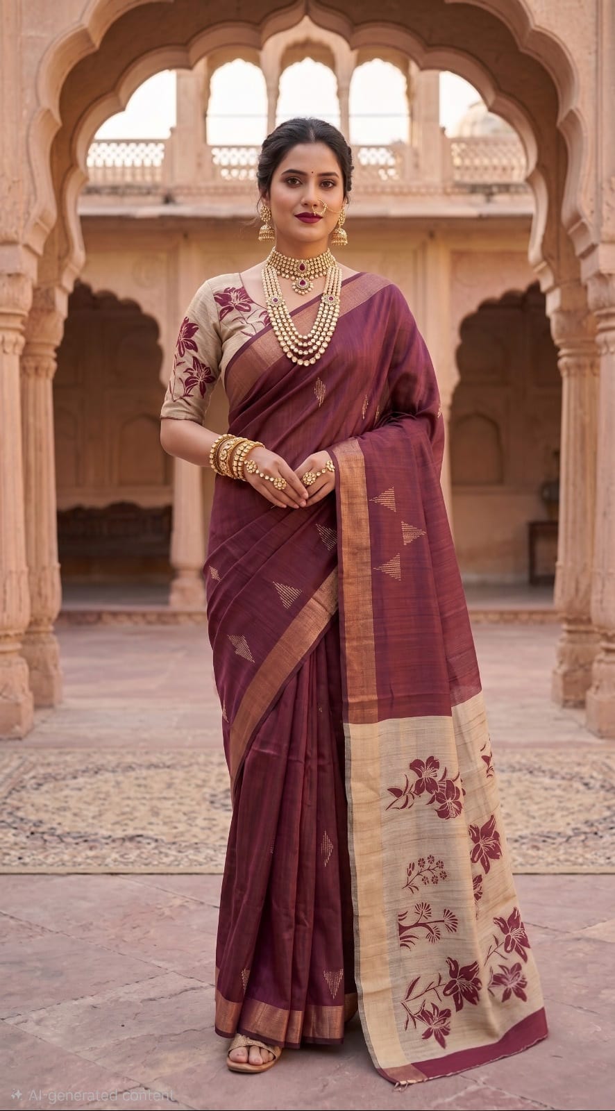 Regal Maroon Floral Heritage Saree