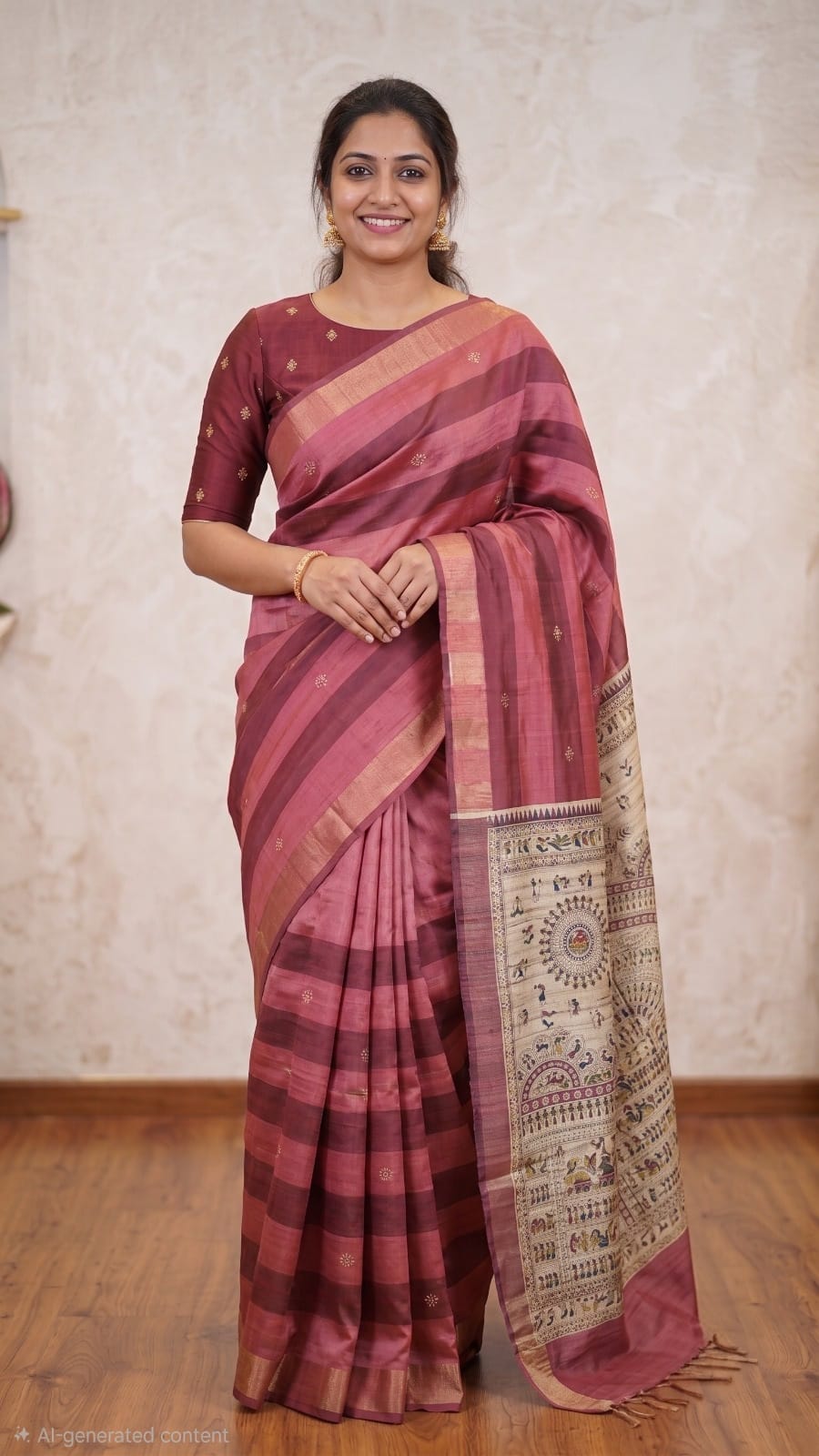 Elegant Wine Pink Handloom Saree with Traditional Pallu