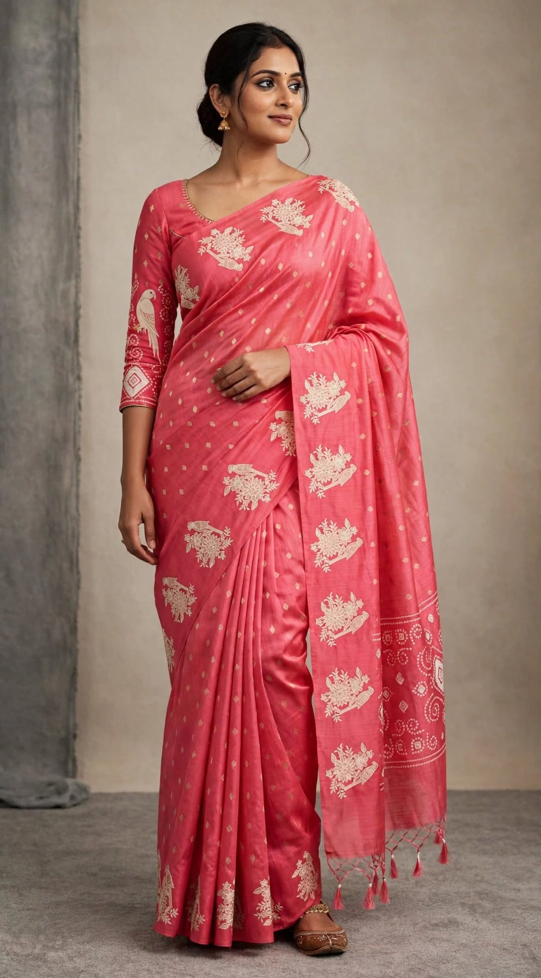 Elegant Pink Floral Printed Saree