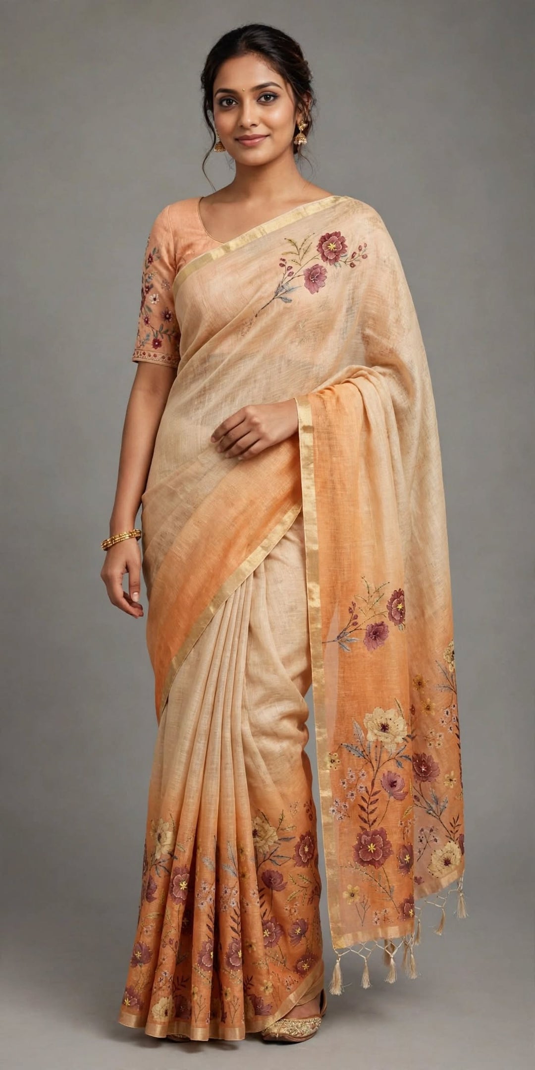 Peach Floral Embroidered Saree