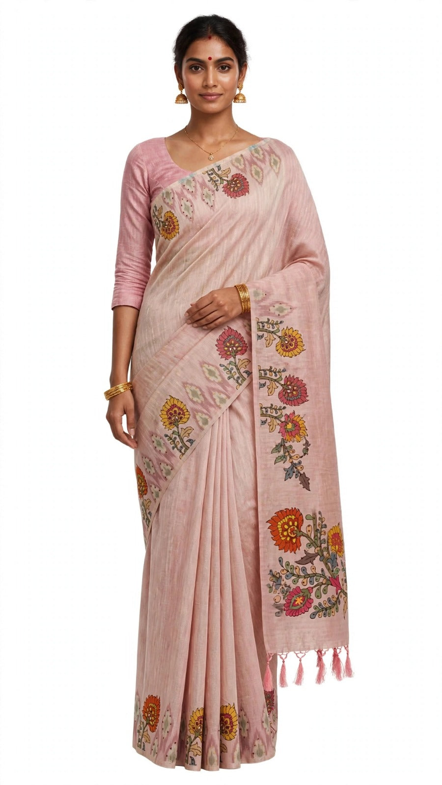Soft Pink Floral Printed Saree