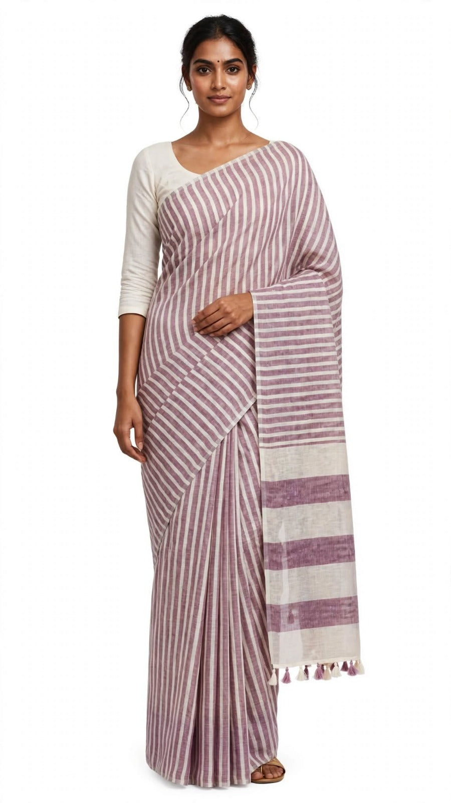 Elegant Mauve Striped Saree with Designer Pallu
