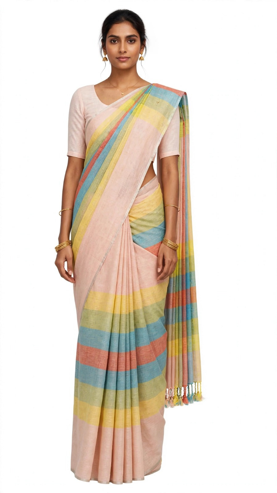 Elegant Pastel Multicolor Striped Saree