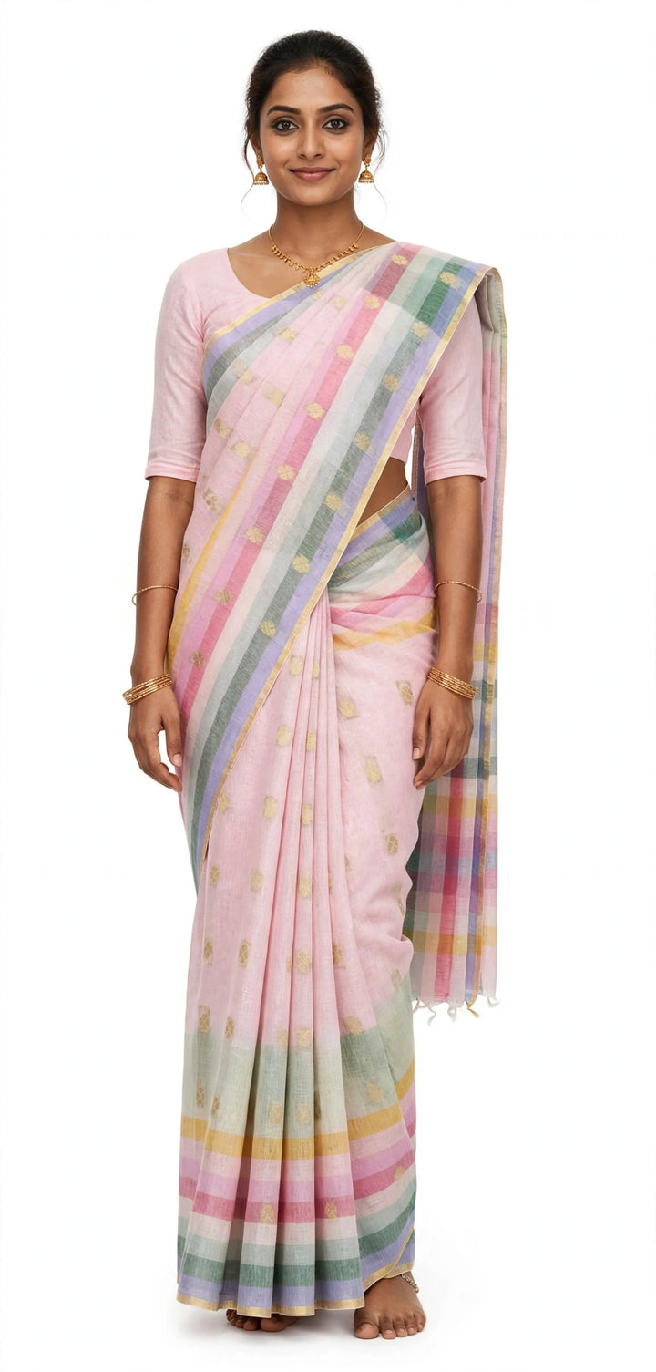 Pastel Pink Multicolor Handloom Saree