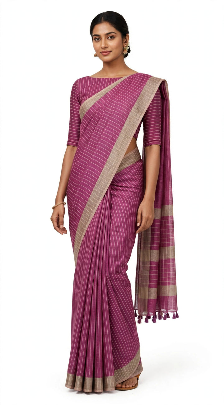 Elegant Magenta Striped Saree