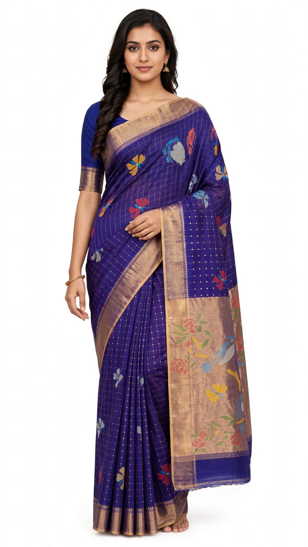 Royal Blue Saree with Antique Gold
