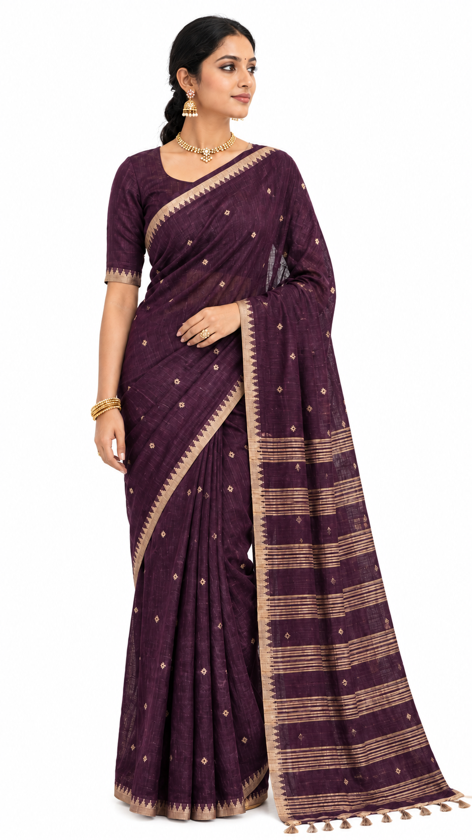 Wine Purple Floral Motif Saree
