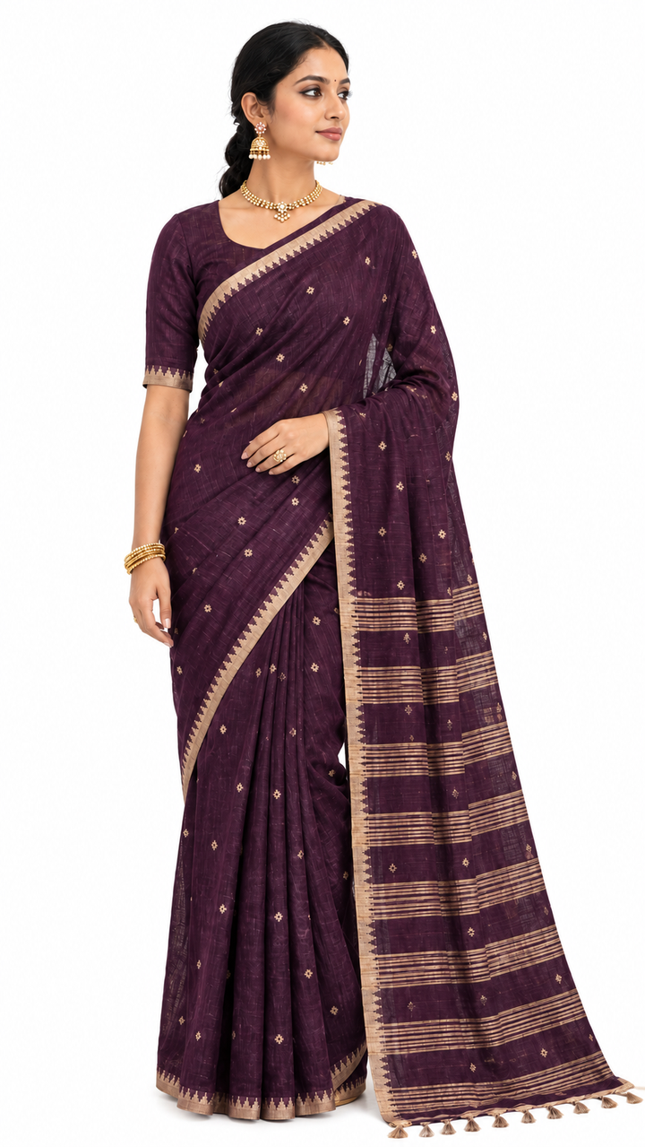 Wine Purple Floral Motif Saree