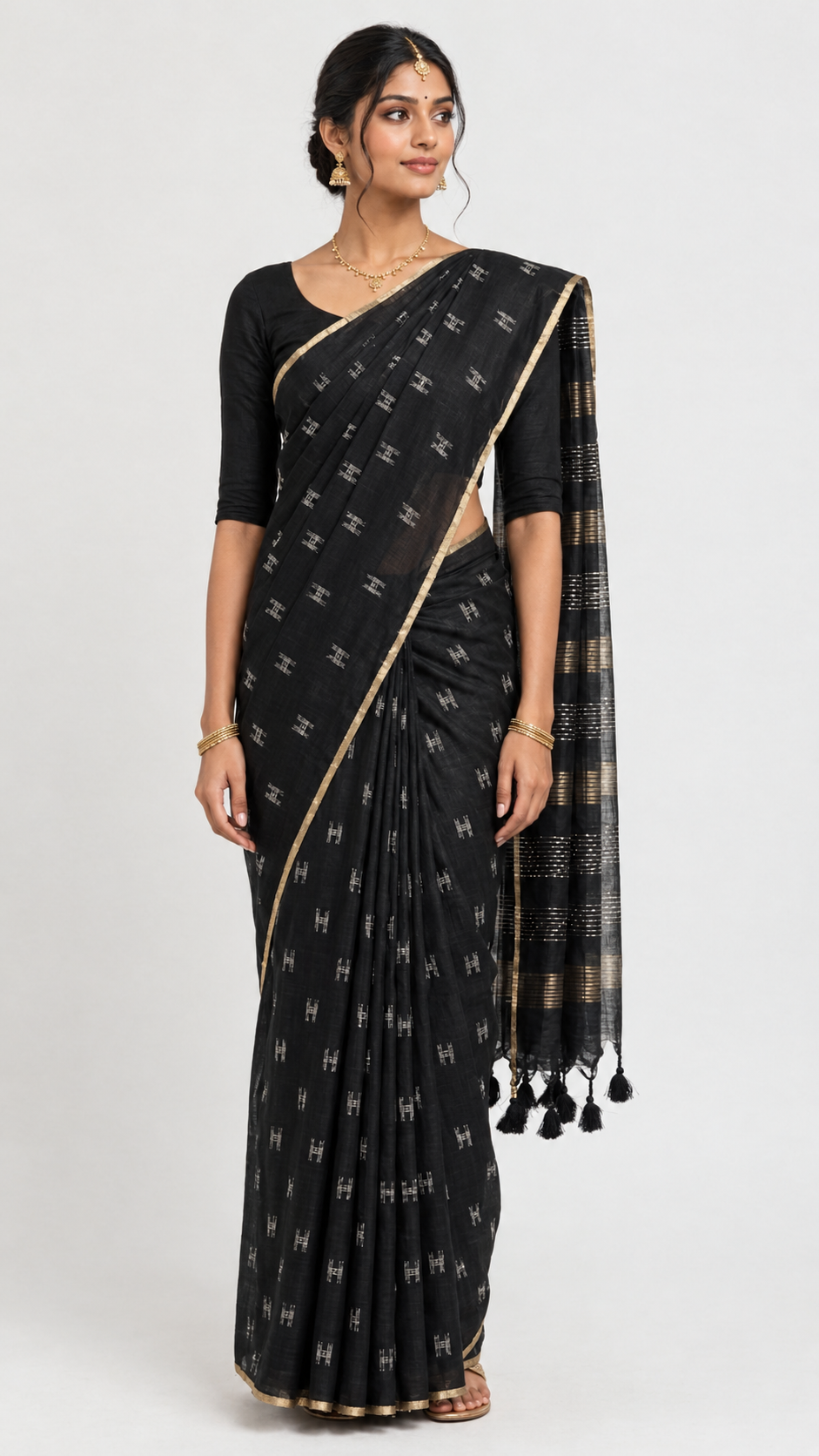 Black Silver Motif Saree