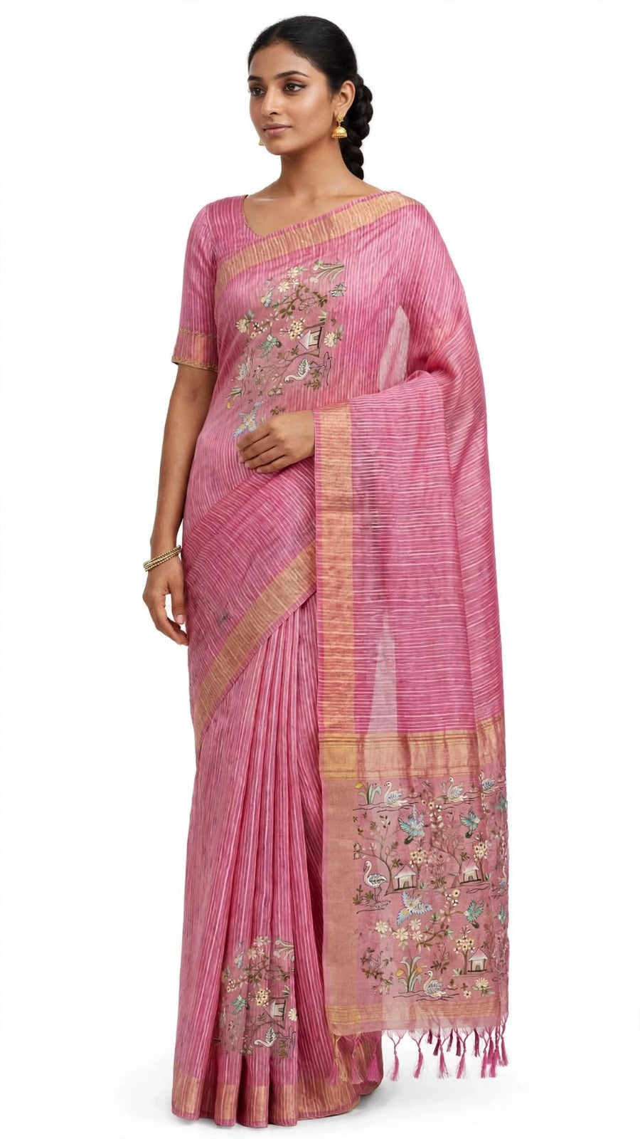 Elegant Pink Floral Printed Saree