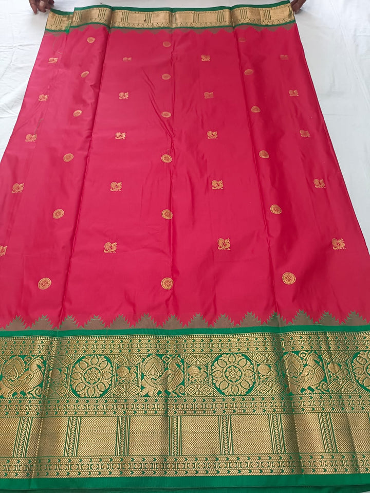 Tathastu Rani Pink &amp; Green Banarasi Zari Saree