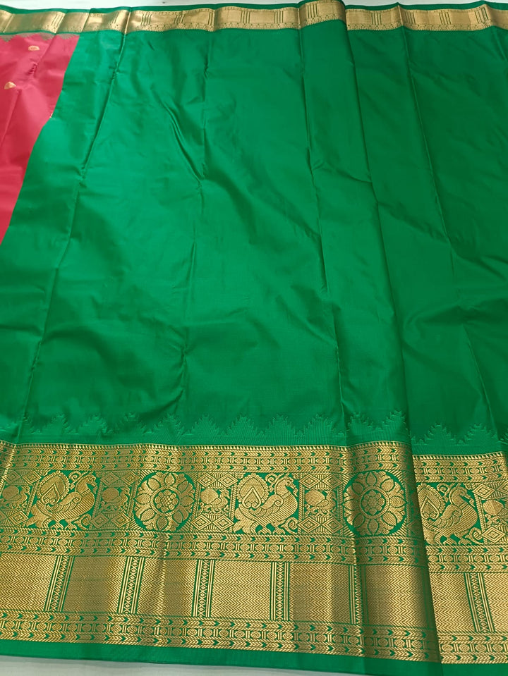 Tathastu Rani Pink &amp; Green Banarasi Zari Saree