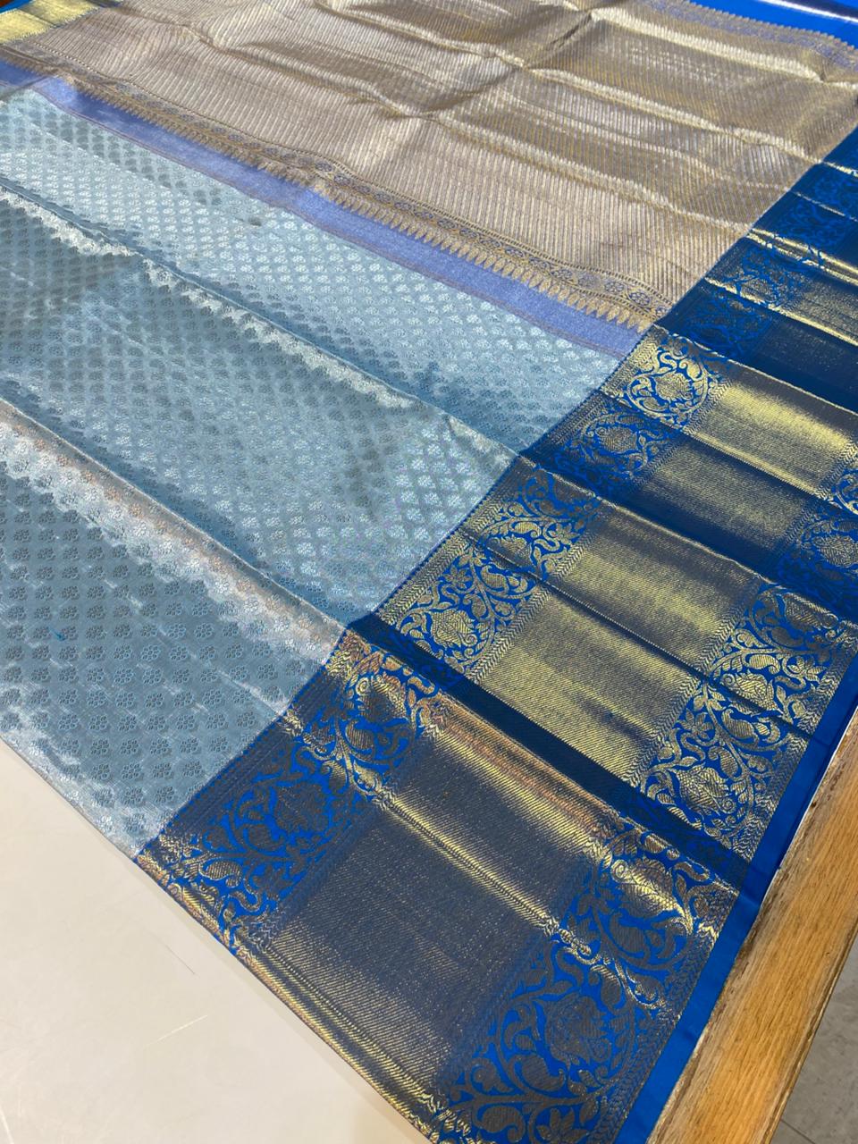 Royal Blue &amp; Silver Banarasi Saree