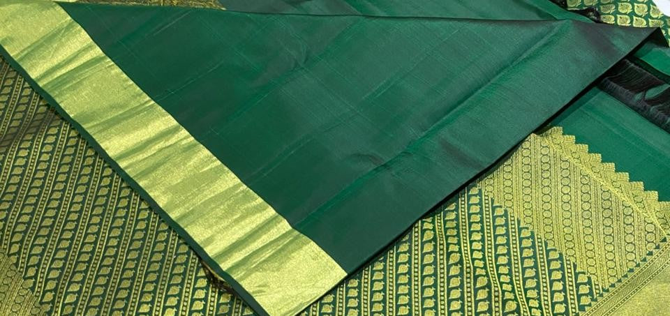 Bottle Green &amp; Antique Gold Silk Saree