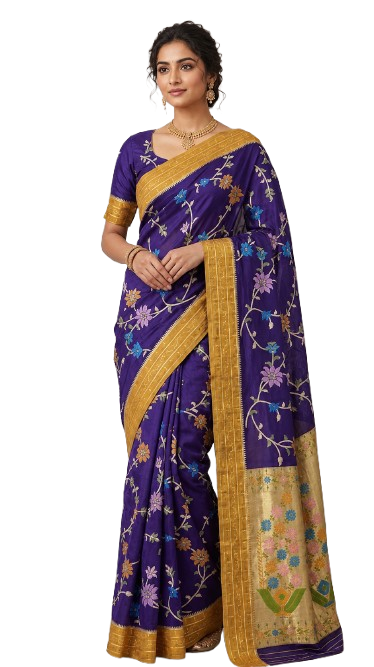 Tathastu Royal Purple Floral Zari Saree