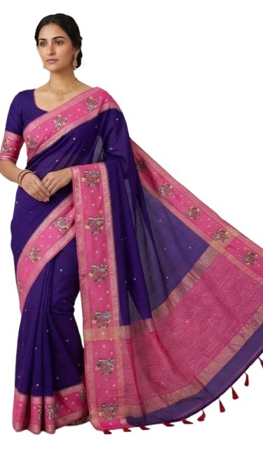 Tathastu Royal Purple &amp; Pink Floral Saree