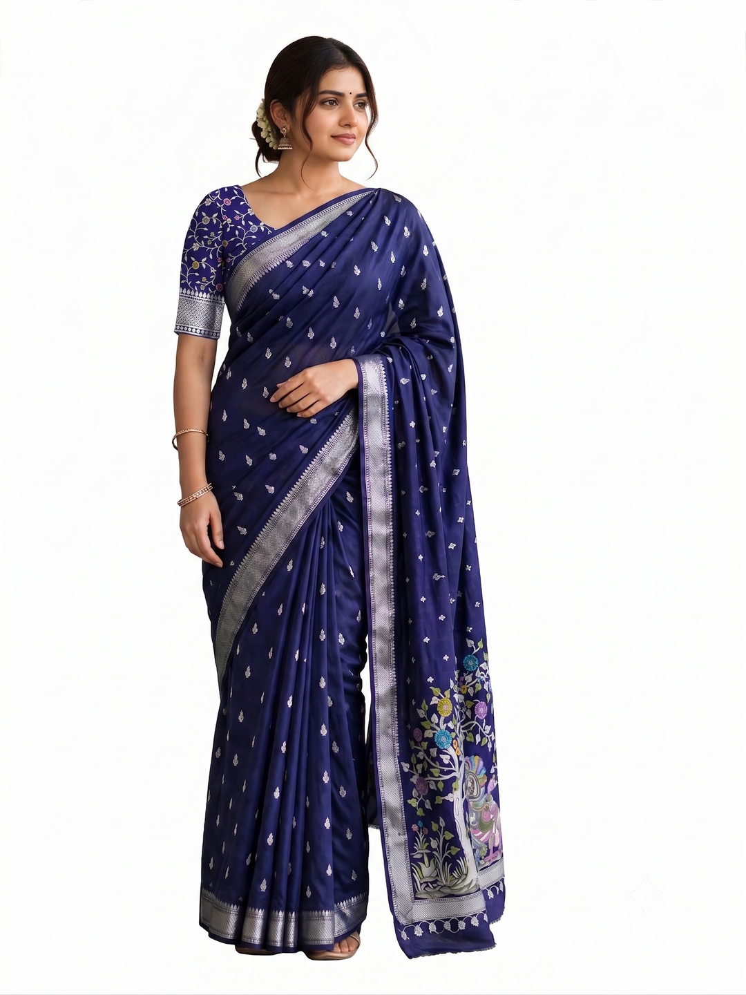 Tathastu Navy Blue Floral Pallu Saree