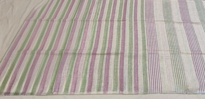 Pastel Green &amp; Lavender Striped Handloom Saree
